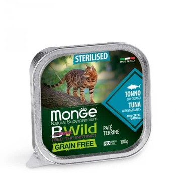 Беззерновой паштет для стерилизованных кошек MONGE CAT BWILD GR.FREE WET Sterilised тунец с овощами 100грм (70012898)