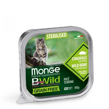 Беззерновий паштет для стерилізованих котів MONGE CAT BWILD GR.FREE WET Sterilised кабан з овочами 100грм (70012904)
