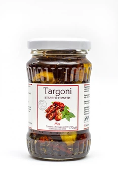 Вяленые томаты помидоры "MIX" Targoni в заливке из оливкового и кукурузного масел со специями, 170 г.