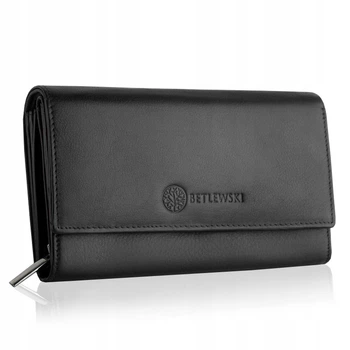 Женский кожаный кошелёк Betlewski с защитой RFID 10 х 17,5 х 4 см (BPD-SS-12) чёрный