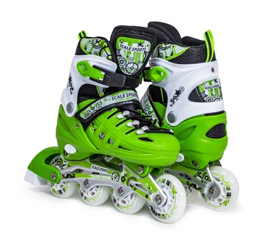 Ролики раздвижные детские Scale Sports с PU колесами. Ярко-Салатовые. Размер 38-41