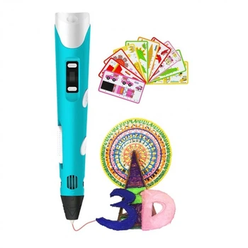 Набор 3D ручка Pen-3 ART-7497 с набором эко пластика 10 м + трафаретами Голубая
