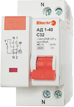 Диференціальний автомат ElectrO АД 1-40 1+N 32А 30 мА С (45AD4032E30)