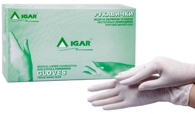 Перчатки одноразовые Igar латексные смотровые нестерильные припудренные размер XS 50 пар (4820017604987)
