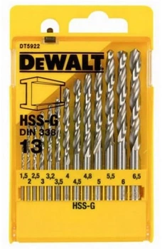 Набор сверел DeWalt HSS-G по металлу 13 шт (DT5922)
