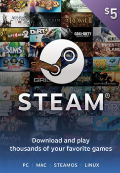 Електронний ключ | Подарункова карта Стім Steam Gift Card на суму 5 usd, (Регіон США)