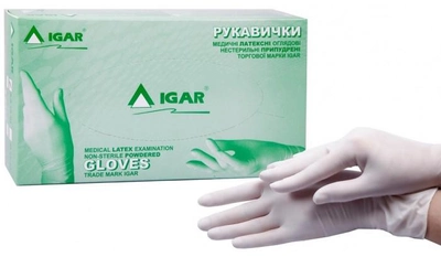 Перчатки одноразовые Igar латексные смотровые нестерильные опудренные размер M 50 пар (4820017605007)
