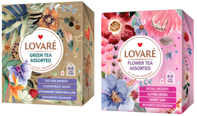 Комплект пакетованого чаю Lovare Асорті Зелений 32 шт. по 1.5 г та Асорті Квітковий 32 шт. по 1.5 г (2000345444789)