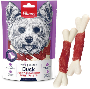Лакомство для собак Wanpy Duck Jerky Calcium Bone Twists Кость с вяленой уткой и кальцием 100 г (6927749820376)