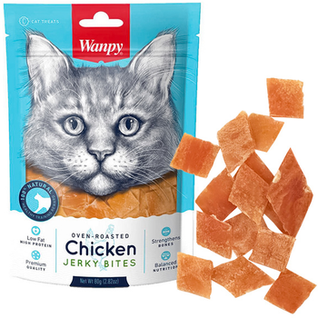 Лакомство для котов Wanpy Chicken Jerky Bites кусочки куриные вяленые 80 г (6927749811343)