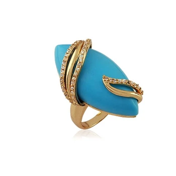 Кольцо с цирконами X00725 17.5 размер Бирюзовый
