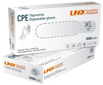 Перчатки CPE XL прозрачные UNEX неопудренные 200шт