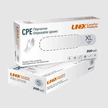 Рукавички CPE XL прозорі UNEX неопудрені 200шт
