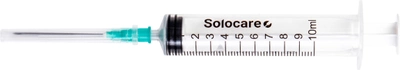 Шприц ін'єкційний трикомпонентний одноразовий стерильний Solocare 10 мл із голкою 21G 0.8x40 мм 100 шт. (Н336909)