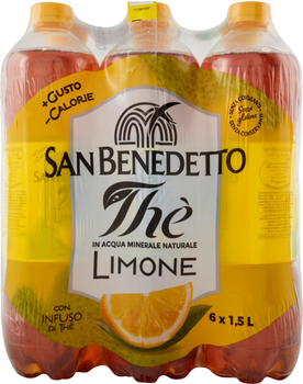 Упаковка холодного чорного чаю San Benedetto Лимон 1.5 л х 6 пляшок (8001620000885)