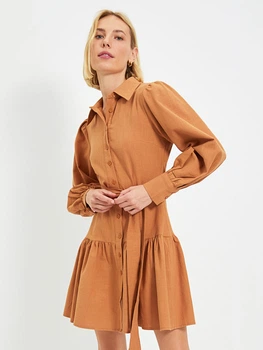 Сукня-сорочка коротка літня жіноча Trendyol TWOAW22EL0272 40 Camel (8683044013186)