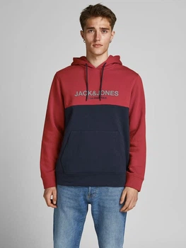 Толстовка Jack & Jones JJEURBAN BLOCKING SWEAT HOOD NOOS S Красный 12190441-Red Dahlia