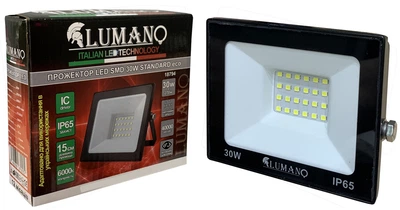 Прожектор LED SMD 30W 6000K (L-15см з радіатором) STANDARDeco чорний LUMANO