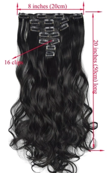Накладные волосы для наращивания на заколках Didaka набор из 7-ми прядей волнистые черный цвет #1
