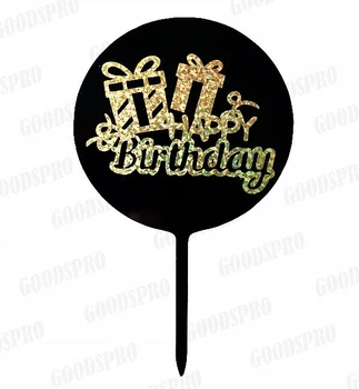 Топпер на торт "Happy Birthday gold", розмір - 16,5х10 см, акрил