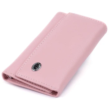 Ключница и кошелек женский ST Leather из натуральной кожи розового цвета маленький вертикальный формат с кнопкой (bg192fash27)