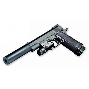 Страйкбольний пістолет Galaxy Colt M1911 Hi-Capa з глушником та прицілом метал чорний