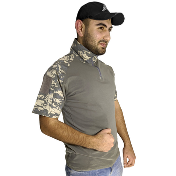 Мужская футболка тактическая с коротким рукавом Lesko A416 Camouflage ACU XL на змейке с карманами камуфляжная (F_4251-12415)