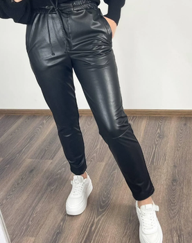 Женские брюки на меху из эко-кожи GF01615 р48 черные