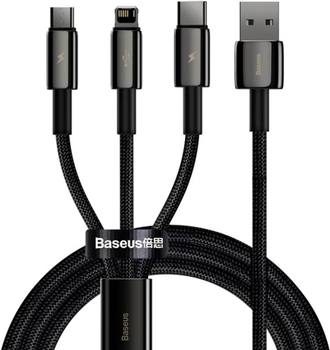 Кабель Baseus Tungsten Gold One-for-three Fast Charging Data Cable USB to M+L+C 3.5A 1.5 м Black (CAMLTWJ-01)