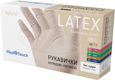 Медицинские латексные перчатки MedTouch, без пудры, 100 шт, 50 пар, размер M