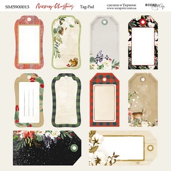 Аркуш двостороннього паперу, ScrapMir 20х20см Tag-Pad Merry Christmas , артикул SM5900013