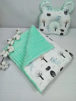 Плед для новорожденных со съемным утеплителем и подушка a.l.babybox Олени в лесу Мятный