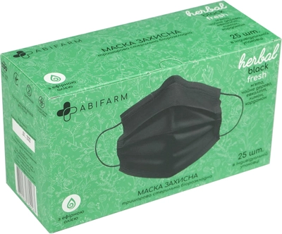 Захисні маски Abifarm Herbal Black Fresh ароматичні з ефірними оліями 3-шарові стерильні 25 шт. (1HBF01)