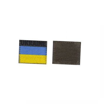 Шеврон патч на липучці прапор України з написом UKRAINE, жовто-блакитний на оливковому фоні, 5*4 см, Світлана-К
