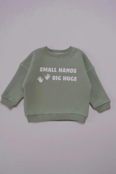 Світшот LaoMe дитячий утеплений з написом Small hands Big hugs 92см фісташковий