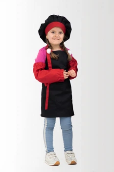 Комплект дитячий Latte Kids 5-7 років | Фартух + Ковпак + Нарукавники Чорно-червоний