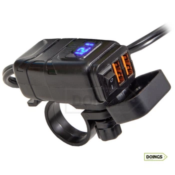 Мото USB зарядний пристрій з вольтметром на кермо - MotoMax 854, IP 65, Quick Charge, 6-30V, 3,4А
