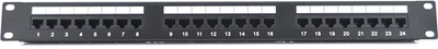Патч-панель Ritar 24 порти UTP Dual кат 5Е 19" 1U неекранована чорна, з організатором кабелю (YT-07415)