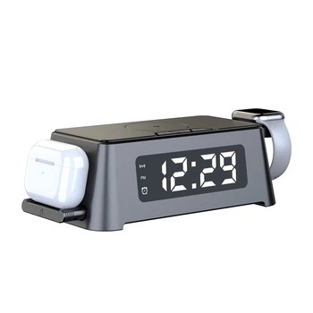 Станция беспроводной зарядки с LED часами Stand Watch 4 in 1 Qi