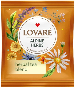 Суміш чаю трав'яного, квіткового, ягідного та зеленого Lovare "Альпійський луг" 50 пакетиків в індивідуальних конвертах (4820198872212)