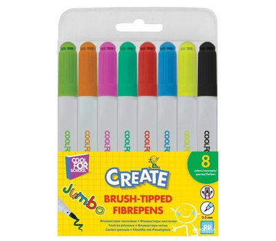 Фломастеры-кисточки BRUSH-TIPPED Create Jumbo, 8 цветов, линия 2-5 мм CF11209 cool for school (CF11209)