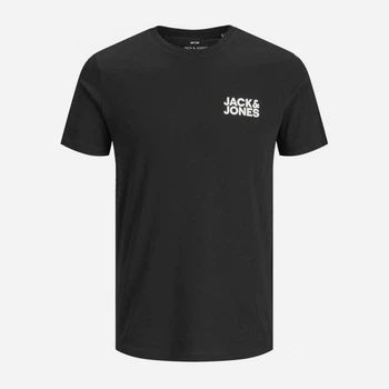 Футболка хлопковая длинная мужская Jack & Jones 12151955-3 2XL Черная с принтом (5715424113834)