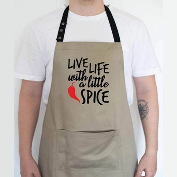 Фартук для кухни с надписью "Live life with a little spice" бежевый