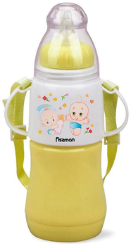 Пляшка дитяча для годування Fissman Babies Малюки 230мл з ремінцем, жовта (FN-7957)