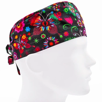 Медицинская шапочка мужская FloralScrubs универсальная принт бабочки на коричневом