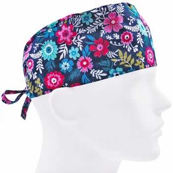 Медицинская шапочка мужская FloralScrubs универсальная принт цветы на синем