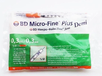 Шприц інсуліновий BD Micro-Fine Demi 0,3 мл, 30G, 8 мм - Мікрофайн Демі-10шт.