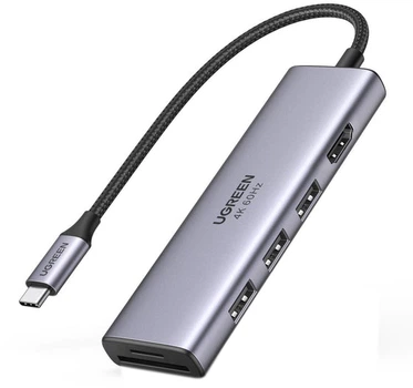 USB-хаб UGREEN CM511 6-in-1 USB Type-C to 3xUSB 3.0 + HDMI Multifunction Adapter Space Gray (6957303863839)