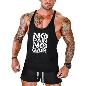 Майка чоловіча для бодібілдингу No Pain No Gain чорна М