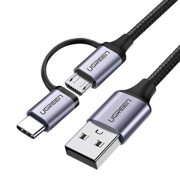 Кабель UGREEN US177 USB 2.0 to Micro-USB + USB-C QC3.0 3A 1m Black (30875)